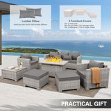 Patio Furniture Set 6 Piece PE Rattan Outdoor Conversation Sets Grey Wicker Couch Sectional Sofa with Fire Pit