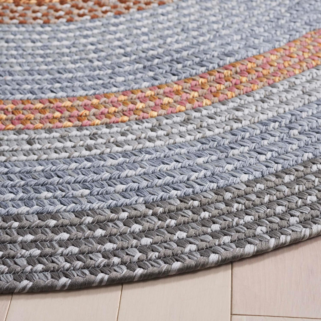 Braided Indoor/Outdoor Washable Oval Rug, Grey & Rust BRD314G