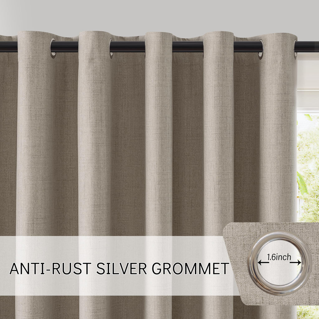 100% Blackout Linen Drapes Sliding Glass Door Curtains 84 Inch