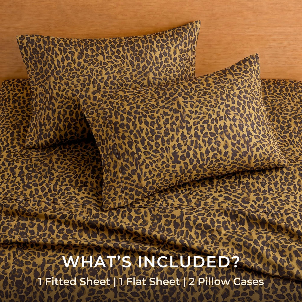 Bed Sheets 4 Piece 600 Thread Count 100% Egyptian Cotton Cheetah Animal Print-Soft Cooling Cotton Luxury Hotel Sheets
