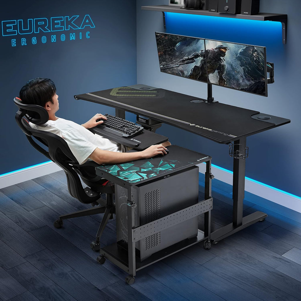 60 Inch L60 L Shaped Gaming Desk with Height Adjustable Computer Tower Stand Workstation