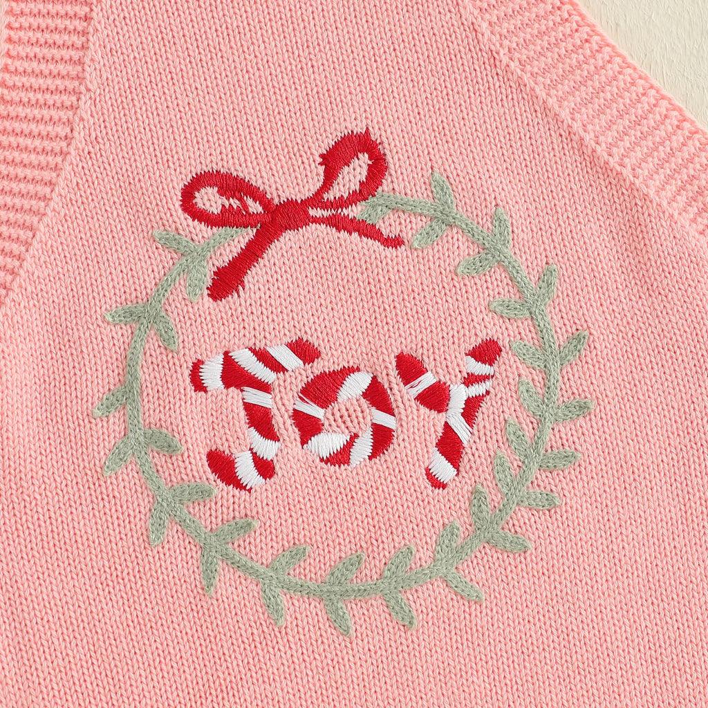 Newborn Christmas Sweater Romper Infant Baby Girl Crochet Knit Sweaters Rompers Embroidery Outfit Xmas Bodysuit Pink