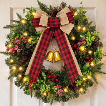 22" Pre-Lit Christmas Wreath with Lights for Front Door, Holiday Decoration
