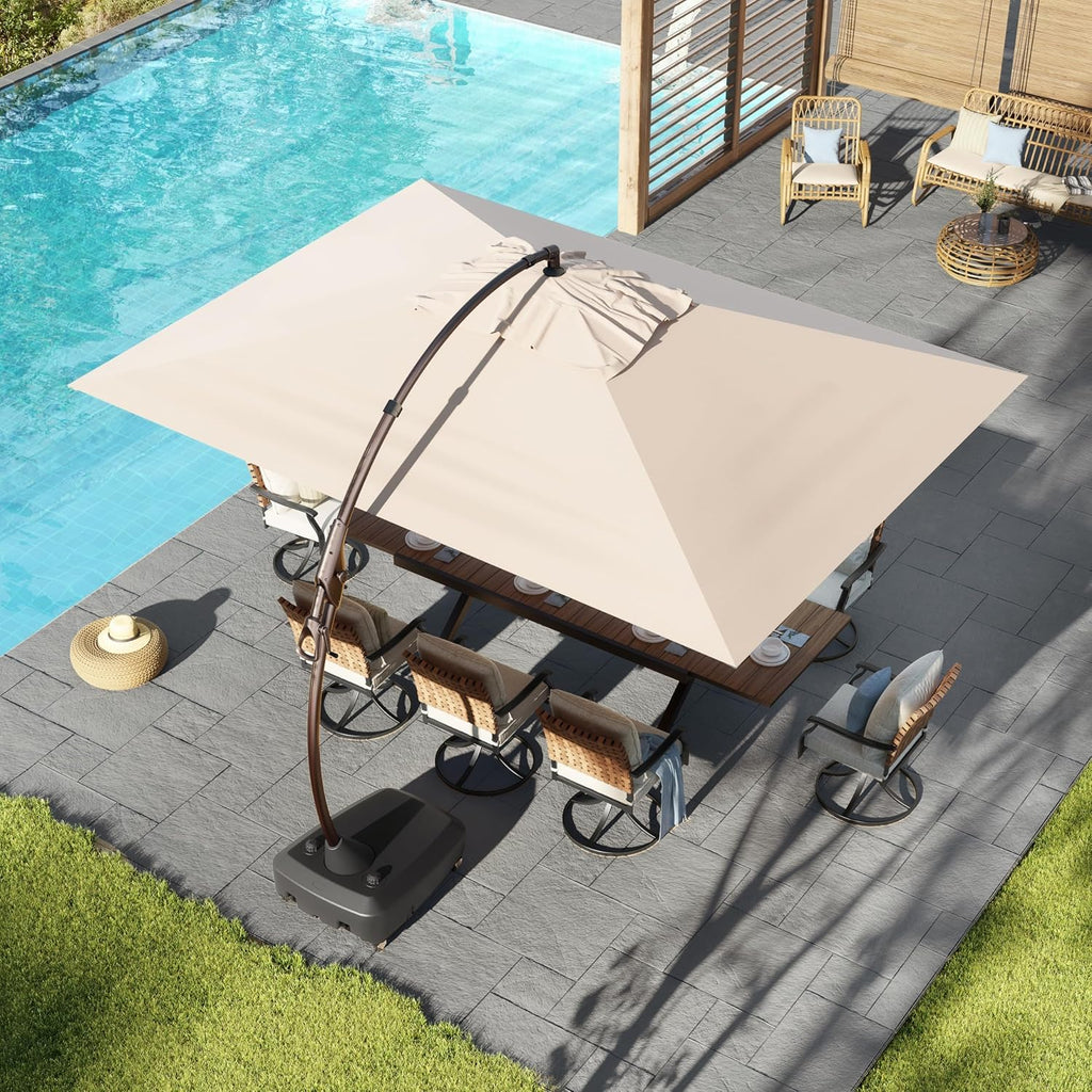 10x13 FT Outdoor Cantilever Umbrella with Base Large Aluminum Rectangle Offset Umbrella for Pool Garden (Champagne