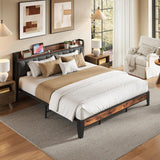 King Bed Frame, Storage Headboard with Charging Station, Solid and Stable, Noise Free, No Box Spring Needed