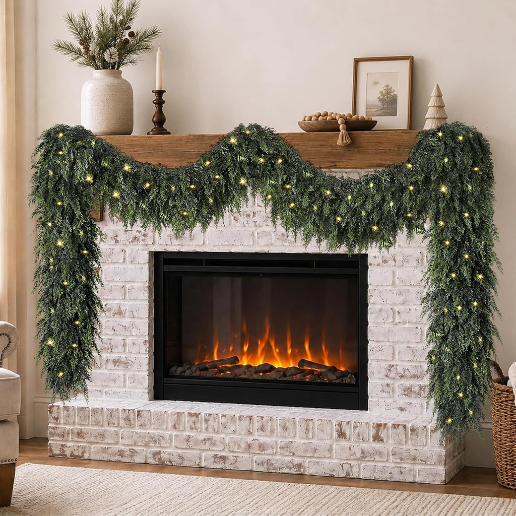 15FT Real Touch Cedar Christmas Garland with Seperate String Lights