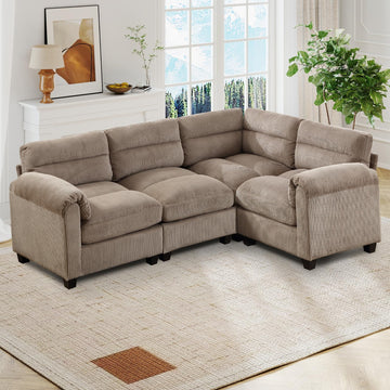 90" Modular Sectional L Shaped Corner Sofa Couch, Premium Corduroy 4-Seater Couches with Thick Cushion& Rolled Arm