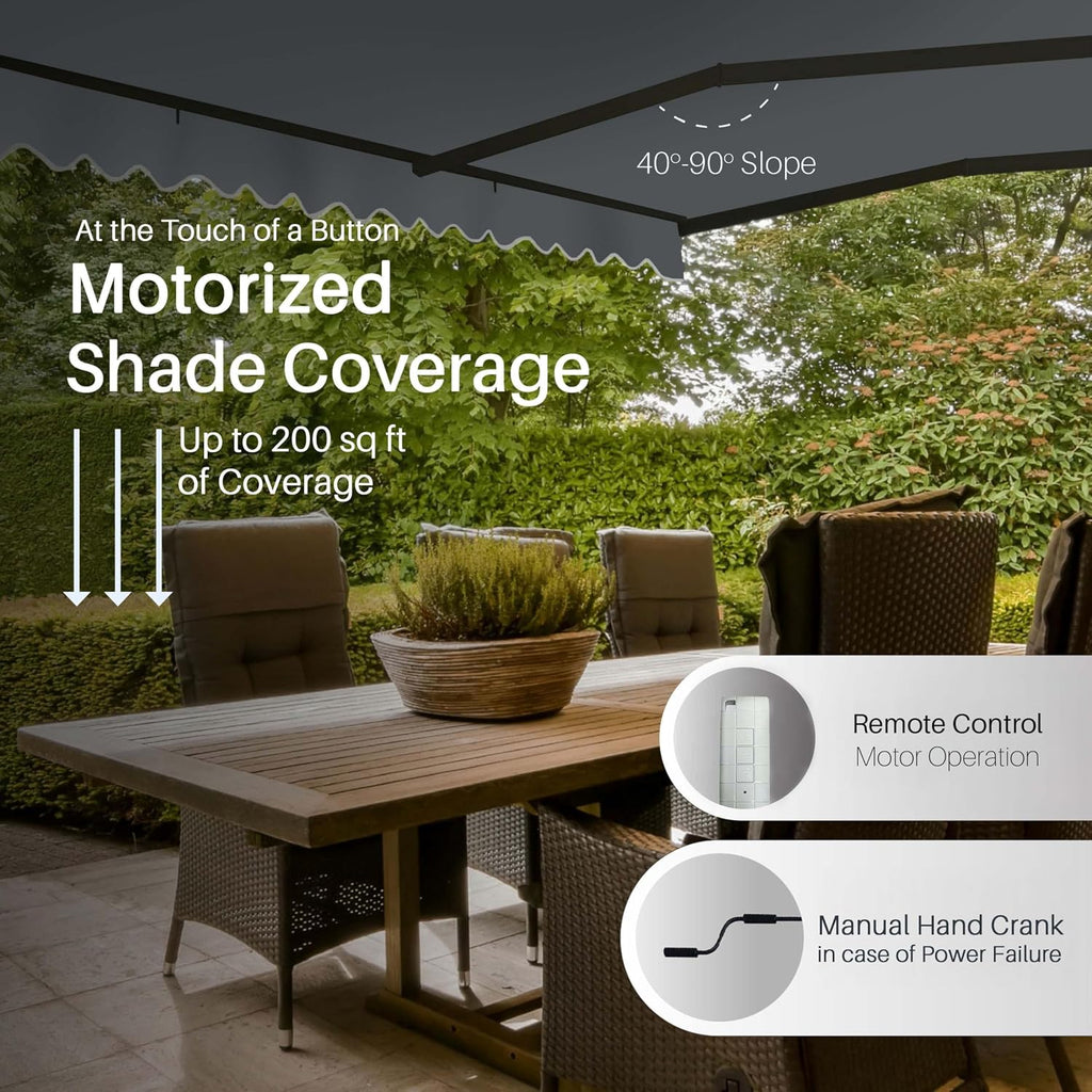 Electric Patio Awning Caribbean Black Frame 20x10 Charcoal Gray | Retractable sunshade for decks and balconies