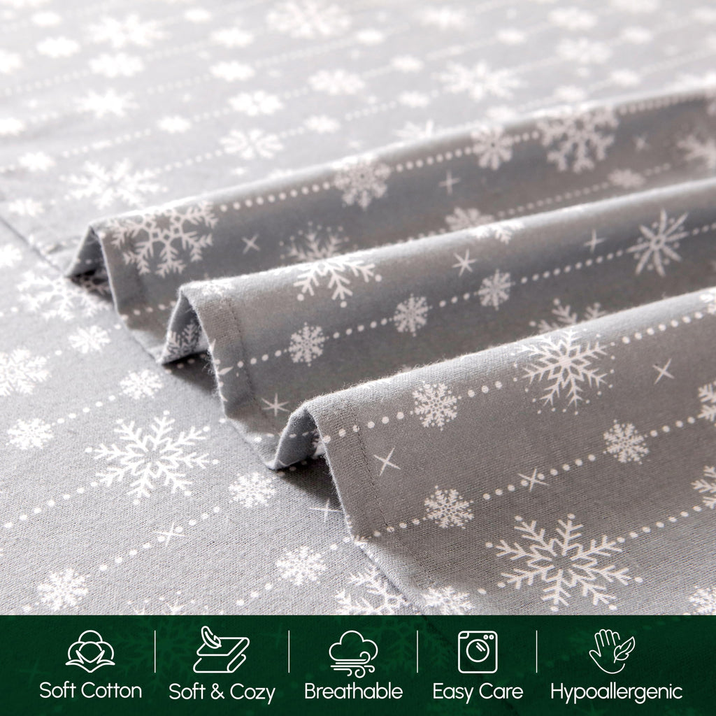 Holiday Christmas Flannel Sheet Set, Queen, Snowflake Gray