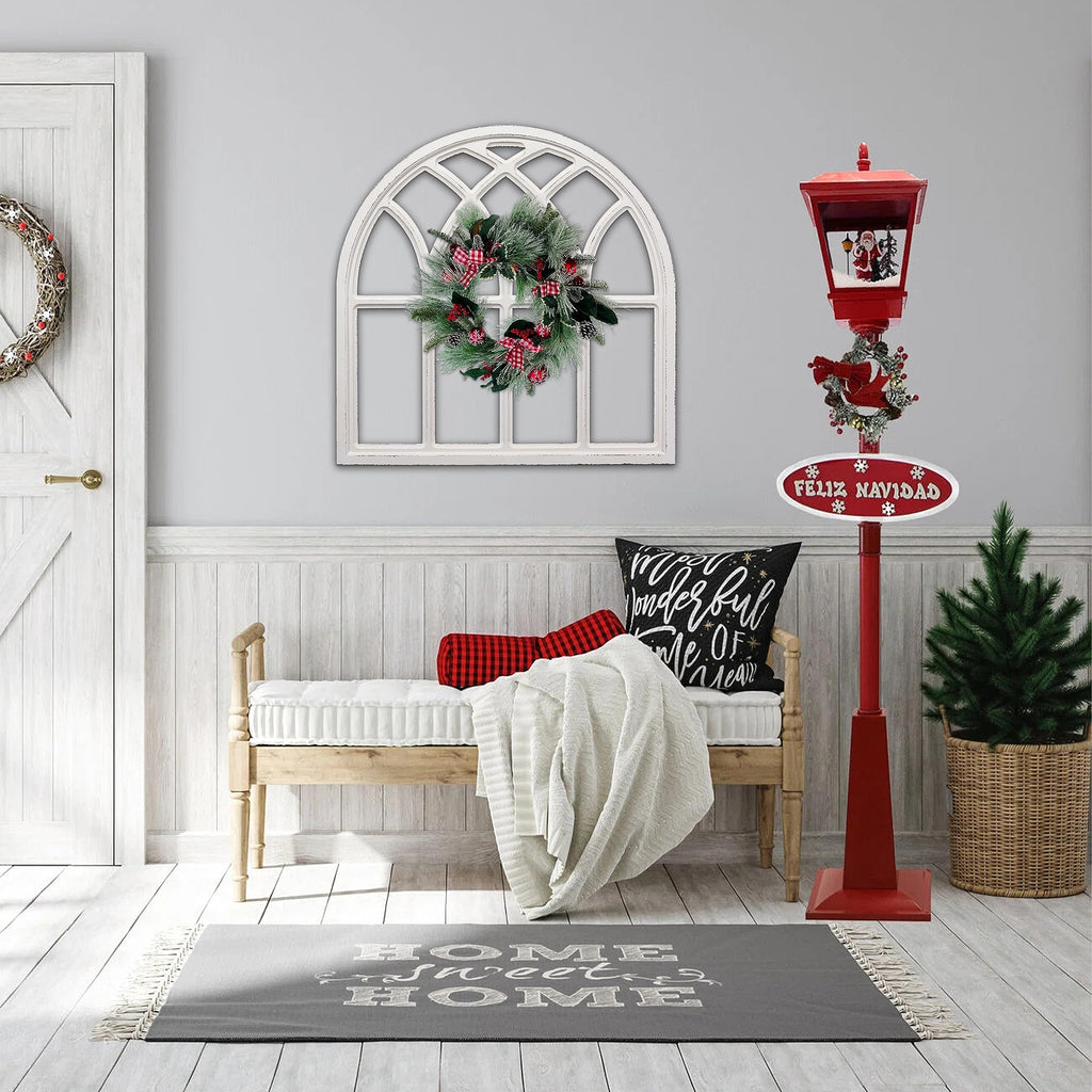 Farmhouse Large White Arched Window Frame Wall Decor 32 Inch Tall