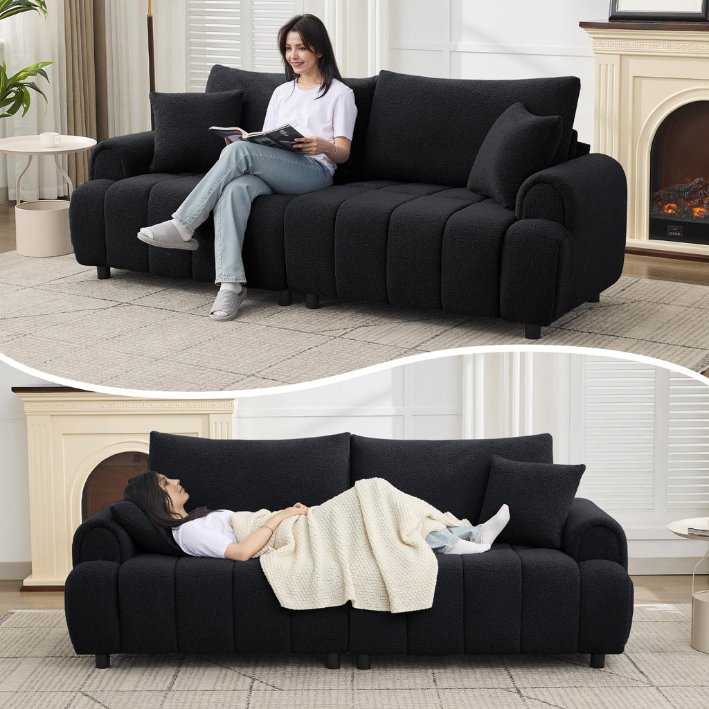 88 "Modern Boucle Couch, Oversized Comfy 3 Seater Sherpa Curved Sofas Deep Seat, Upholstered Loveseat Teddy Round Arm