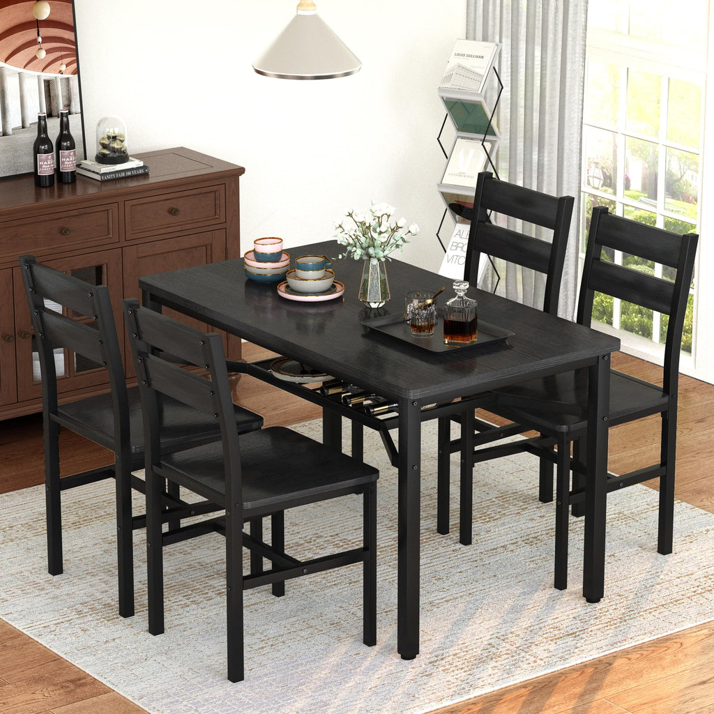 Dining Table Set for 4, Wood Kitchen Table Chairs Set with Storage, Farmhouse 5 Piece Dining Room Table Set