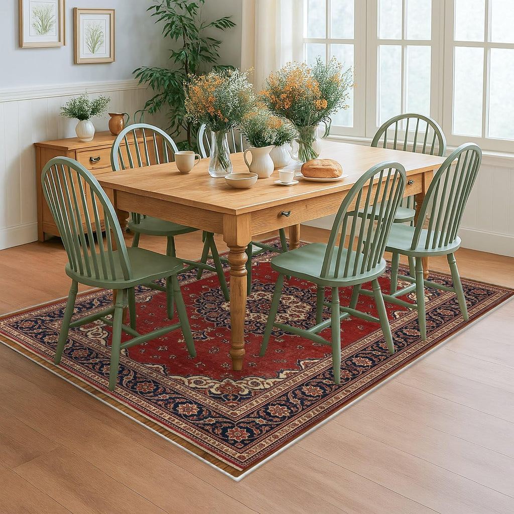 Medallion Area Rug, Traditional Vintage Floral Paisley None Red Low Pile Home Indoor Pattern Carpets Non Shedding