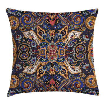 Paisley Throw Pillow Cushion Cover, Historical Moroccan Florets with Slavic Effects Heritage Design, Decorative