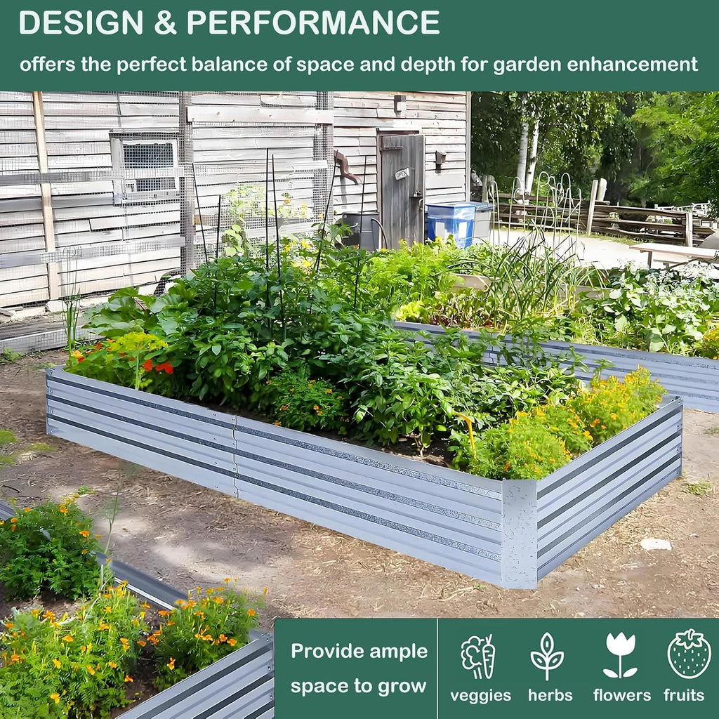 2-Pack Galvanized Raised Garden Bed 8x4x1ft | Above Ground Planter Overlap Panels No-Deform, Anti-Rust, Heavy-Duty