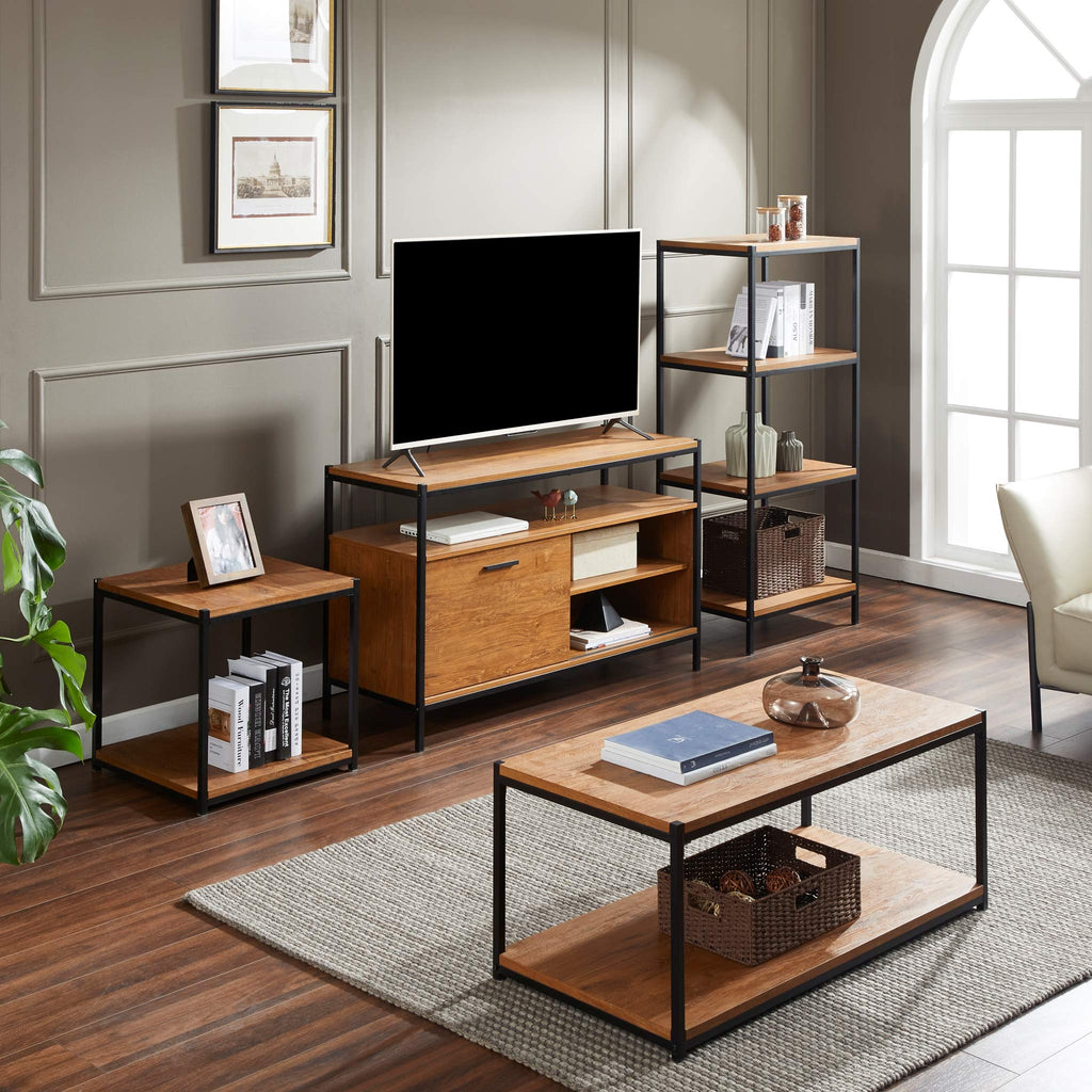 48" Sliding Barn Door TV Media Stand with Storage Shelves, Industrial Entertainment Center with Slide Door Cable
