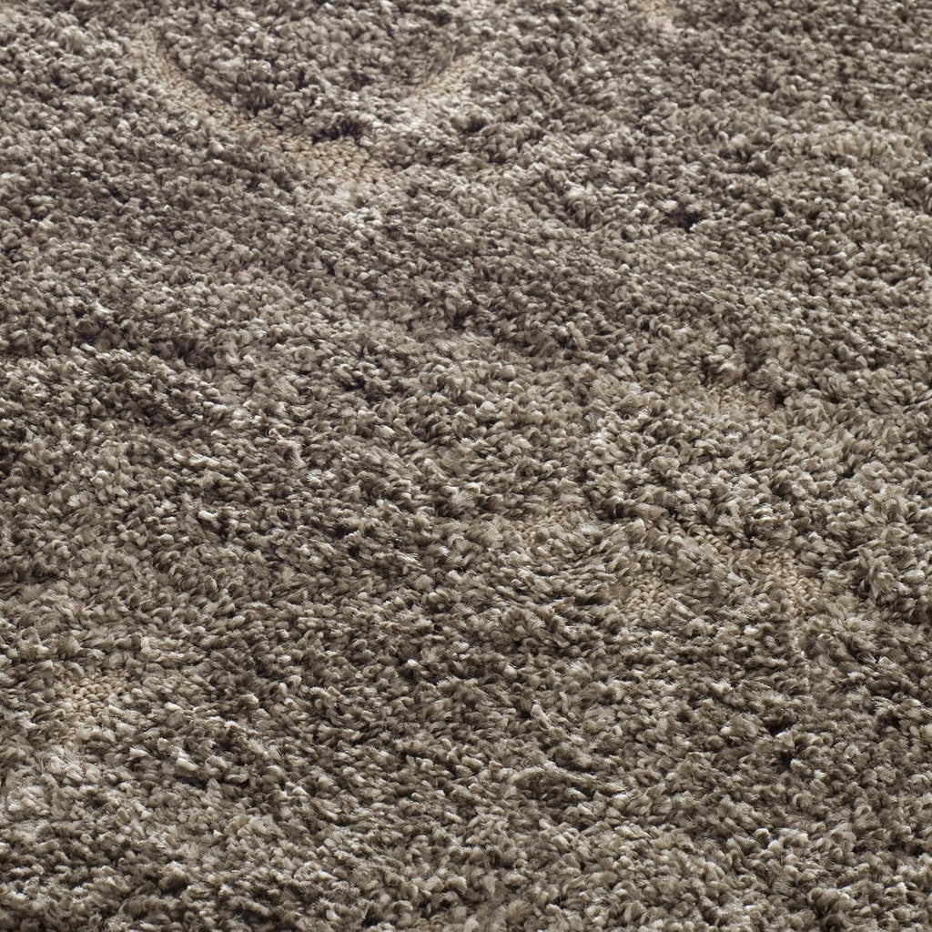 Florida Shag Collection Area Rug - 4' Square, Smoke & Beige, Damask Design, Non-Shedding & Easy Care, 1.2-inch Thick