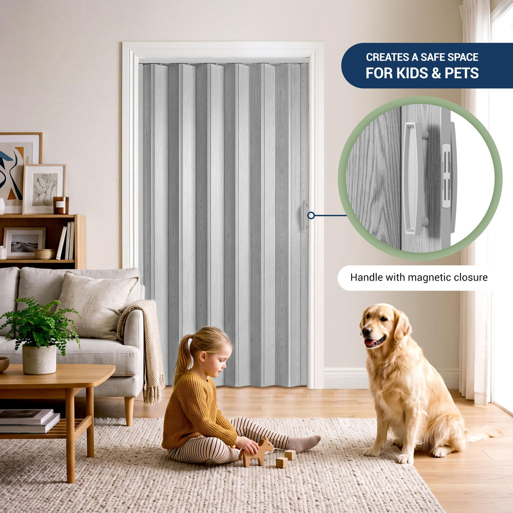 Studio Series 36" x 80" PVC Foldable Accordion Door, Grey