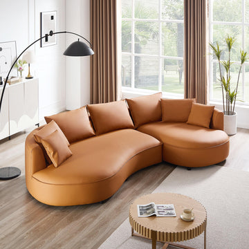 124.8" Boucle Curved Sofa Cloud Couch, Upholstered 4-Seat Sofa Couch Eco-Leather Couch Sofa Apartment Office- Right