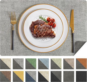 Vinyl Placemats, Reversible Faux Leather Heat Resistant Wipeable Table Mats, Waterproof Washable Non-Slip - Set of 4