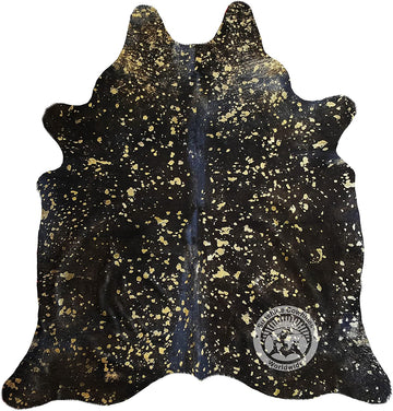100% Genuine Metallic Gold on Dyed Black Cowhide Rug - Modern Style Brazilian Animal Skin Rug & Floor Carpet & More