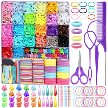 Hair Accessories for Girls, 2194 Pcs Colorful Elastic Hair Ties Set with Rubber Bands Butterfly Hair Clips Bobby Pins
