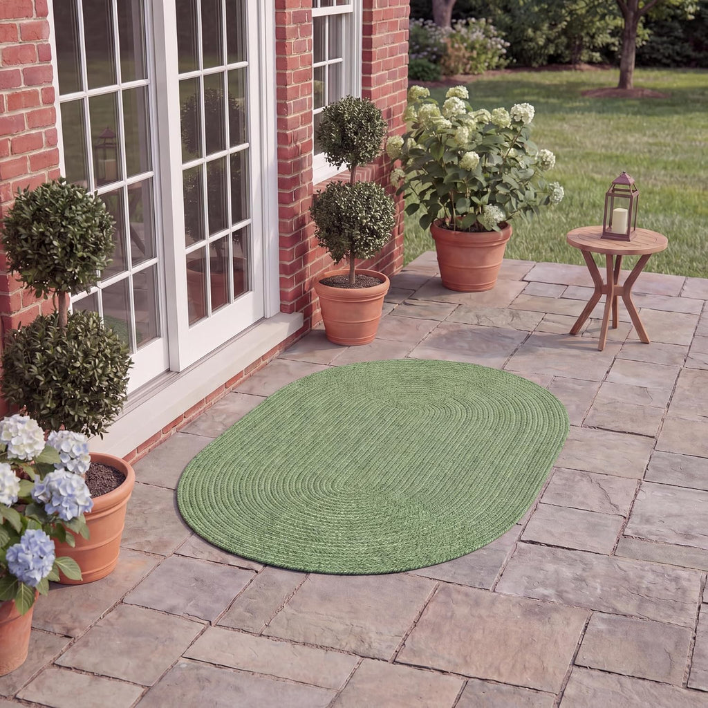 Braided Indoor/Outdoor Washable Oval Rug, Green BRD315A