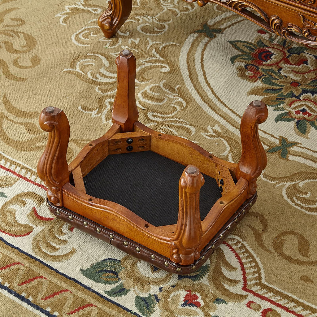 Solid Wood Footstool with Microfiber Leather Seat (Retro Brown)