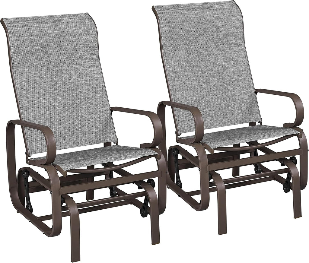 Outdoor Rocking Chair Patio Glider with Sling Seat Set of 2,Gray | Porch Chair and Outdoor Rocker with Steel