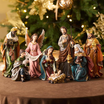 8'' Christmas Nativity Set Figures 8pc, Red Gold Green