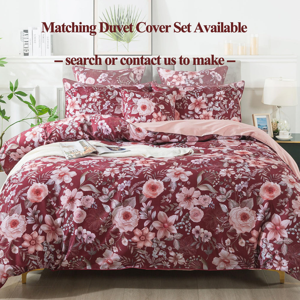 Floral Sheets Set Queen Vintage Red Floral Bedding Shabby Pink Rose Elegant Peony Sheets Farmhouse Bedding 800 Thread