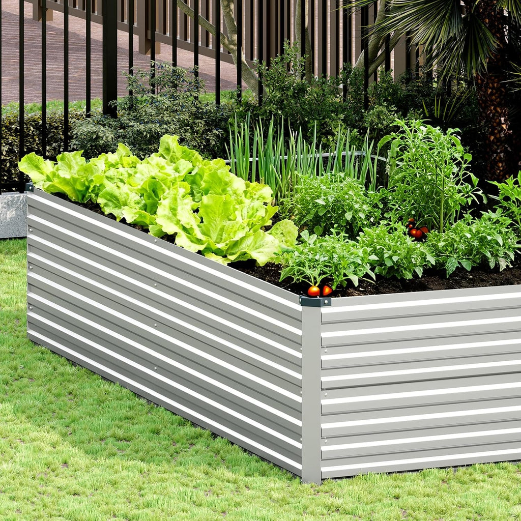 8x4x2ft Galvanized Raised Garden Bed,Metal Raised Beds Kit Silver | 2FT Deep Root Elevated Garden Planter Box