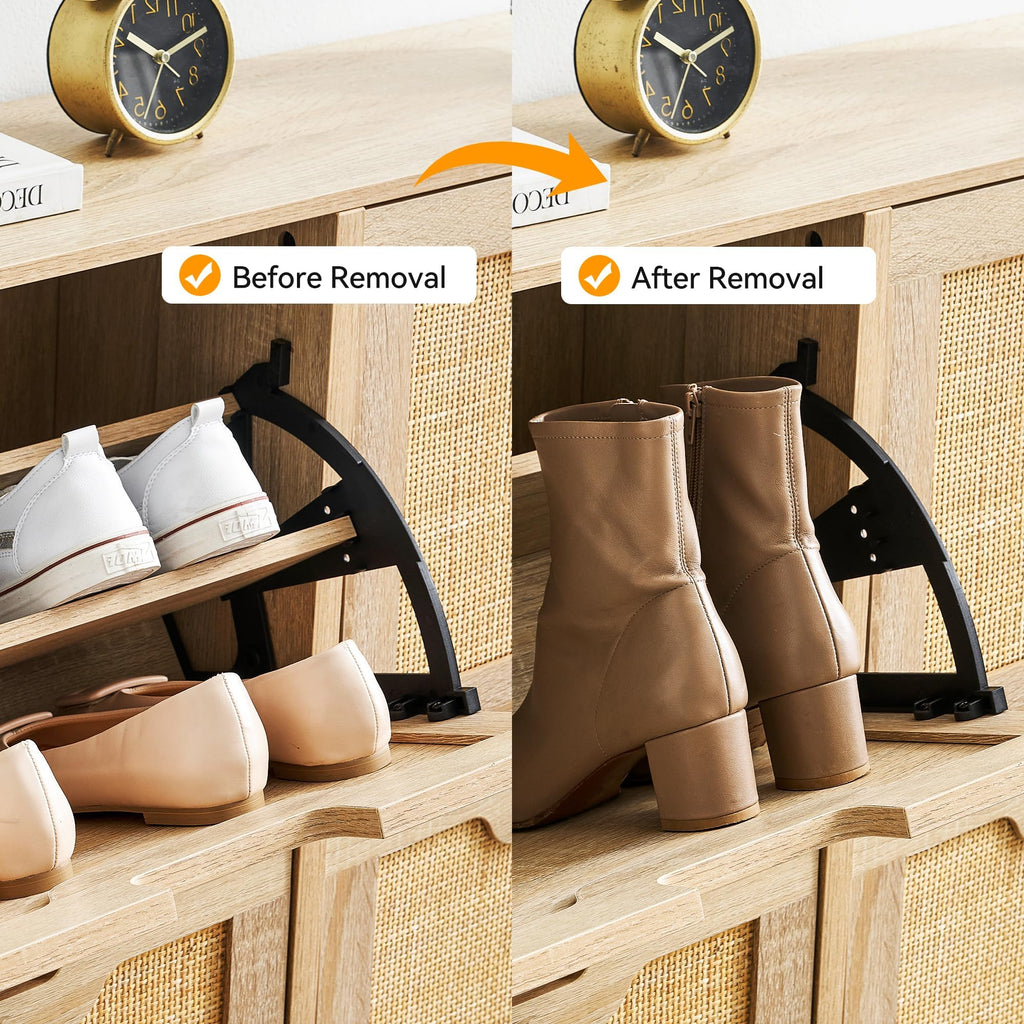 Rattan Shoe Storage Cabinet with 4 Flip Drawers, Freestanding Shoe Organizer with Adjustable Shelves, Narrow Shoe