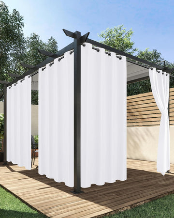 Extra Wide Outdoor Curtains Waterproof, 4 Panels - 110 x 108 Inch - Privacy & Light Filtering Curtains White Grommet