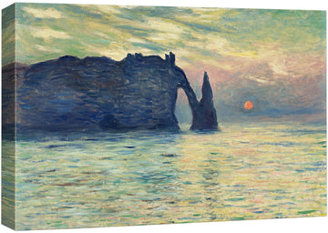 The Cliff, Etretat, Sunset by Claude Monet - Canvas Print Wall Art Famous Painting Reproduction - 12" x 18"
