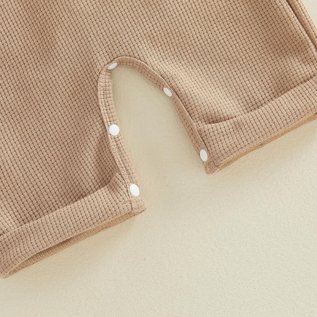 Newborn Baby Boy Clothes Summer Outfit Solid Color Short Sleeve Romper Waffle Suspender Shorts Overall Set 3Pcs