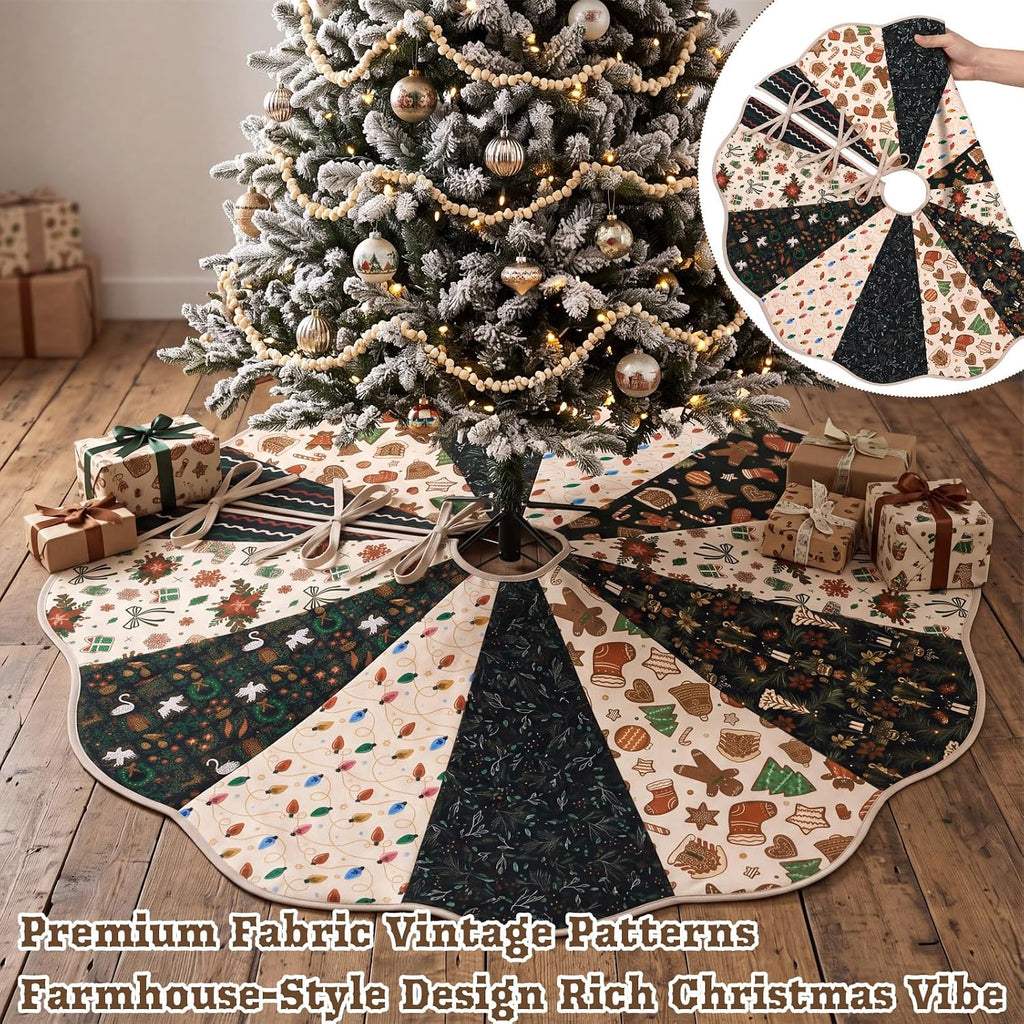 Christmas Tree Skirt Vintage Primitive Skirt, Gift, 60 Inch