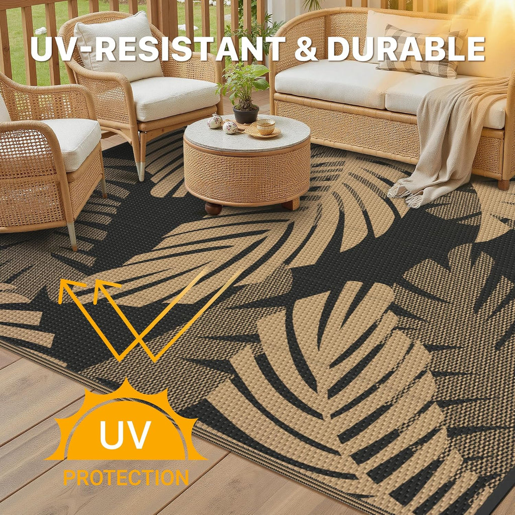 Waterproof Outdoor Rug 9' x 12' for Patio Decor, Reversible Plastic Straw Area Rugs for Camping Clea