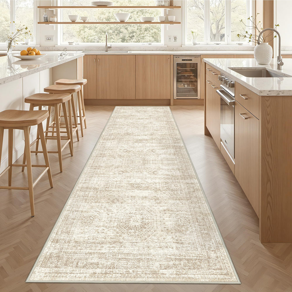3x12 Runner Rug Non Slip, Washable Hallway Runner Rug, Beige