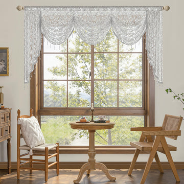 Grey Floral Sheer Waterfall Valances for Windows W79 Inch