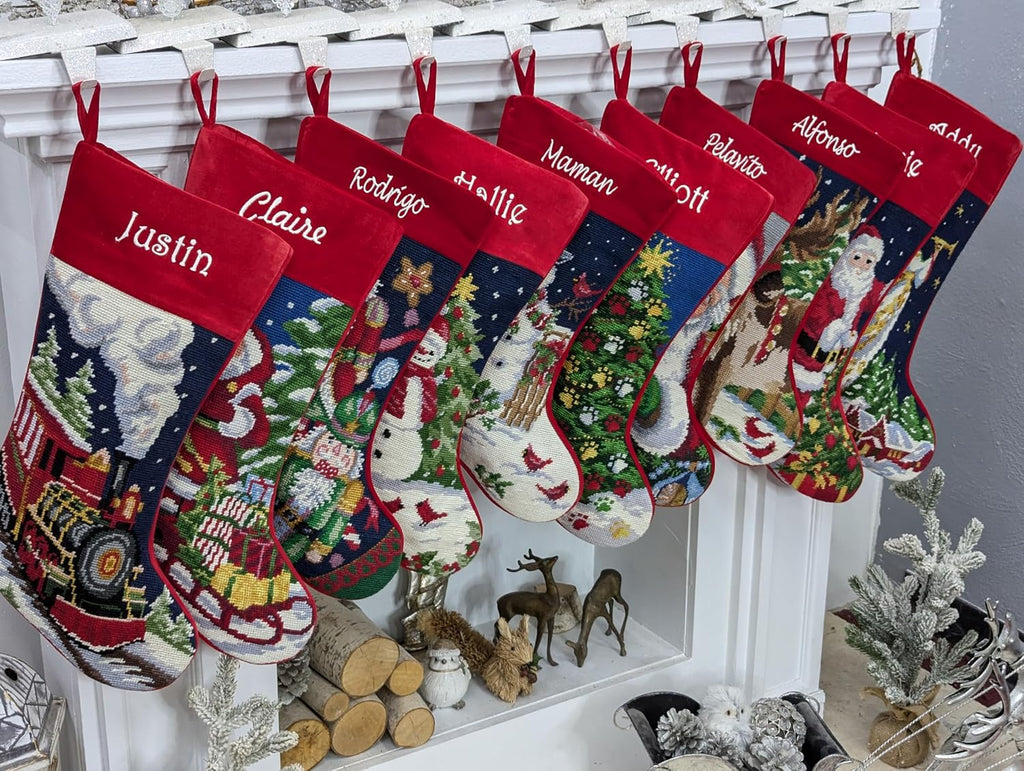 Santa on Chimney Needlepoint - Personalized Name Embroidery Family Holiday Keepsake Décor