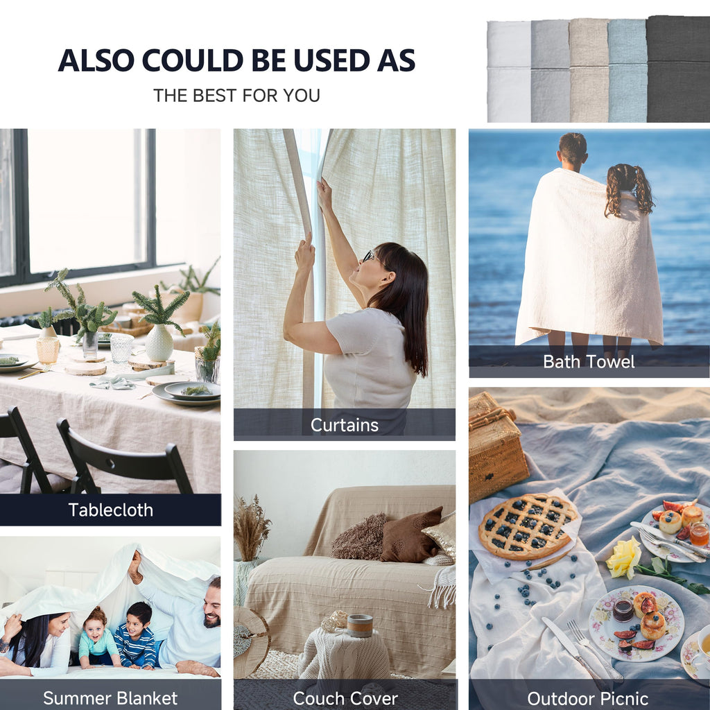 French Linen Flat Sheet with Embroidered Border-100% Stone Washed Flax Bedding, (108''x102'') Ultra