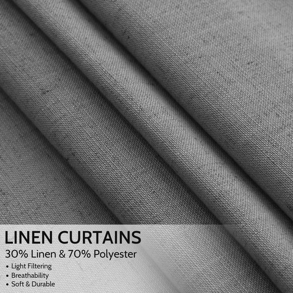 Blazer Grey Linen Curtains 90 Inch Long 2 Panels Set Living Room, Soft Linen Textured Window Drapes Semi Sheer Light