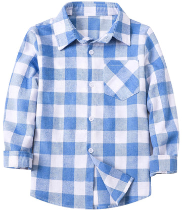 Boys & Toddler Plaid Button Down Shirt Long Sleeve Flannel Shirt Tops, Flannel# Dark Blue White, = Tag 170