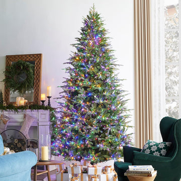 Artificial Christmas Tree, Prelit Hinged Holiday Tree Majestic Evergreen Fir Xmas Tree with 2450 Warm