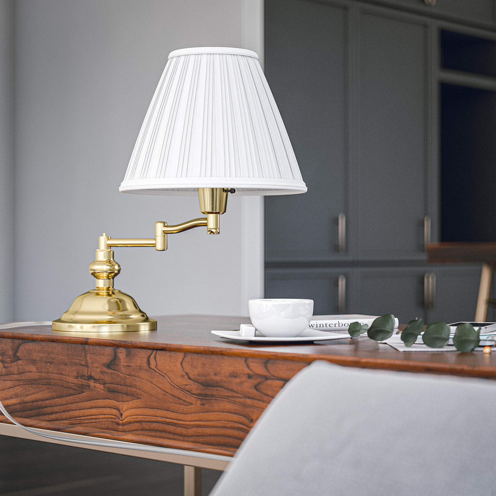 Classic Swing Arm Swing Arm Desk Lamp with Polished Brass Finish, Classic Style, 16" Height, 16" Width, 12.5" Depth