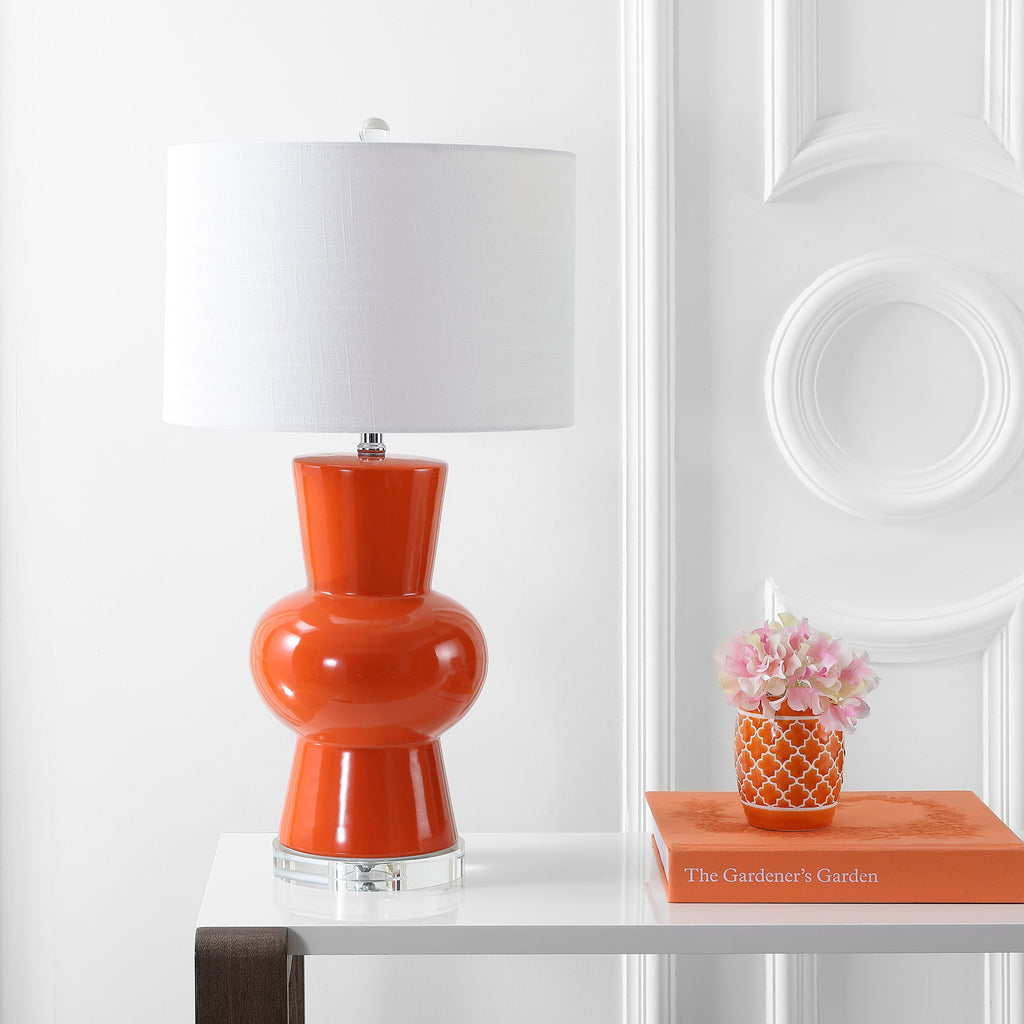 Julia Hourglass 28.5" Ceramic Bedside Table Lamp, Coral