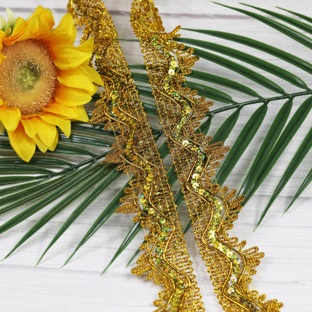 Length:14 Yards Width: 1.57 Inches, Gold Sequins Lace Trim for Craft Ribbon Decoration. Can Be Used As Clothing Trim