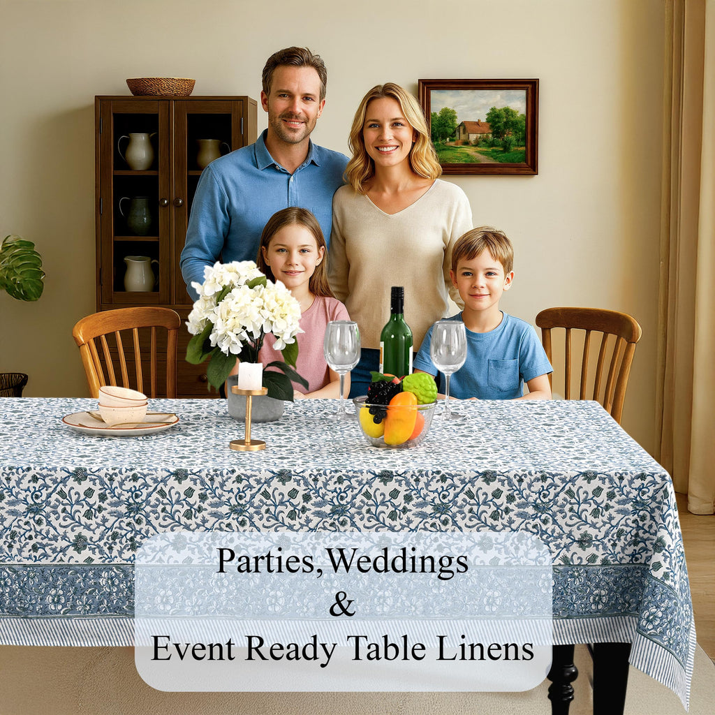 CPC Ocean Vine Tablecloth 100% Cotton 60x60 Inch Indian Block Print Rectangle Table Cover, Table Cloth for Gifting in