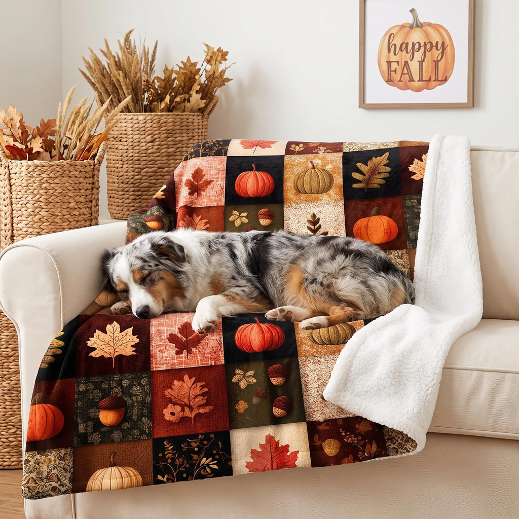 Fall Blanket 60"x80" Autumn Plaid Pumpkin Maple Leaves Acorns Throw Blankets Seasons Soft Warm Cozy Lightweight